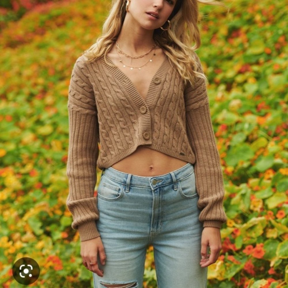 Hollister Brown Cropped Cardigan